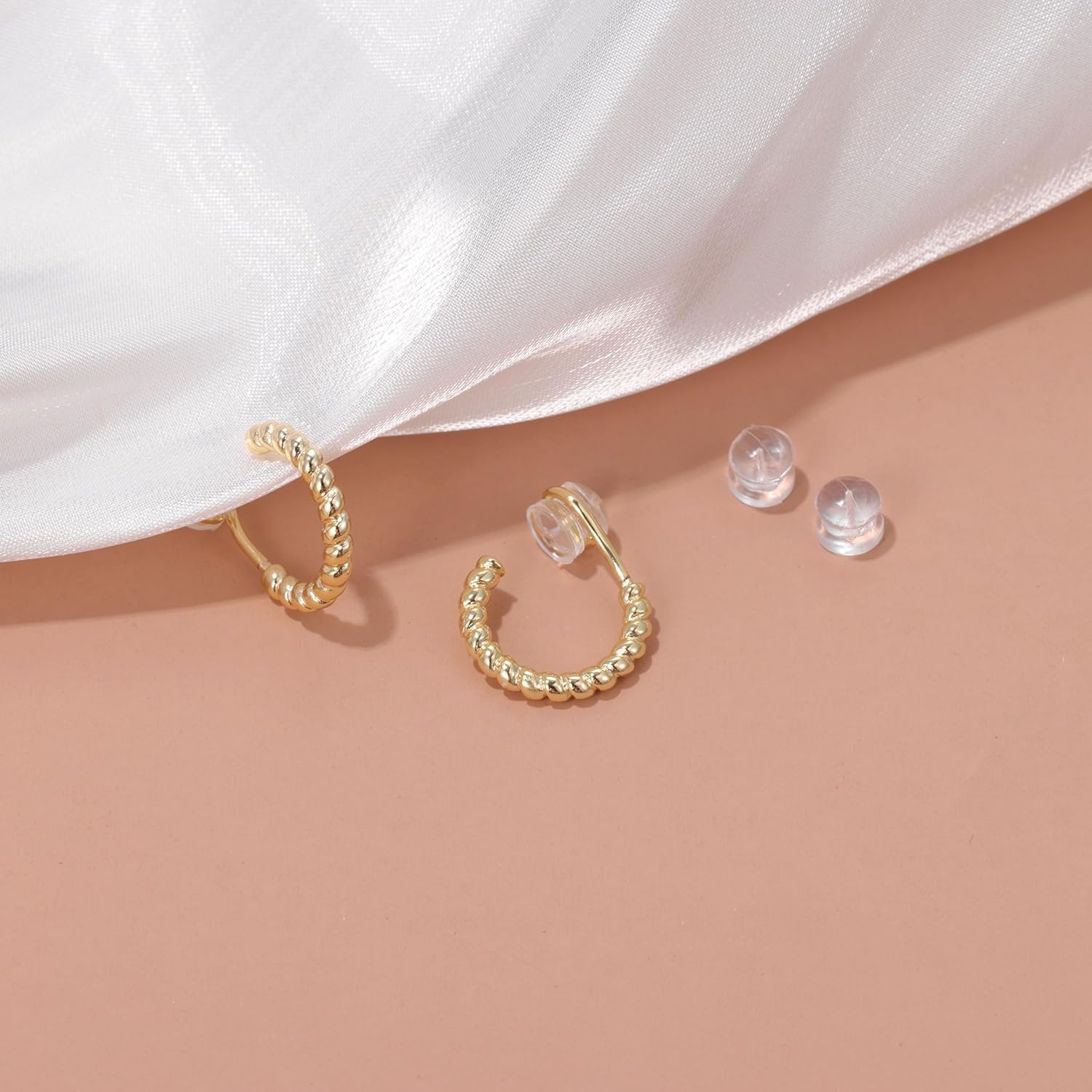 PLOMFOV Clip On Hoop Earrings for Women 14K Gold Plated Non Pierced Earrings Clip On Hoops Small No Piercing Fake Hoop Earrings 14mm - Image 7