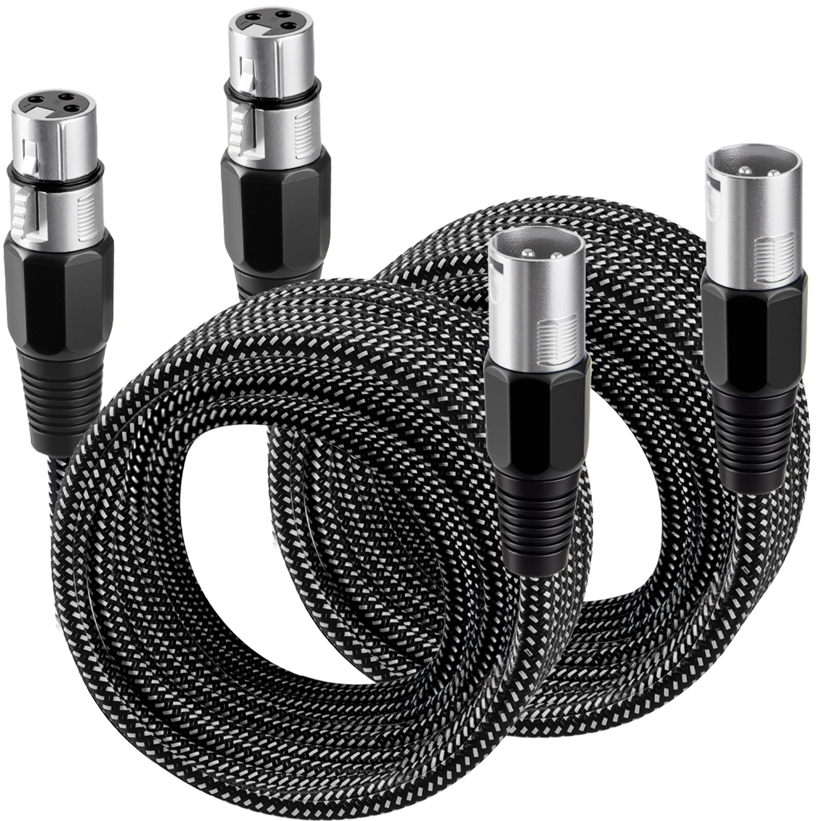 2 cables de micrófono XLR macho trenzado de 3 pines XLR macho a XLR hembra - Cables DMX (conductores de cobre puro)