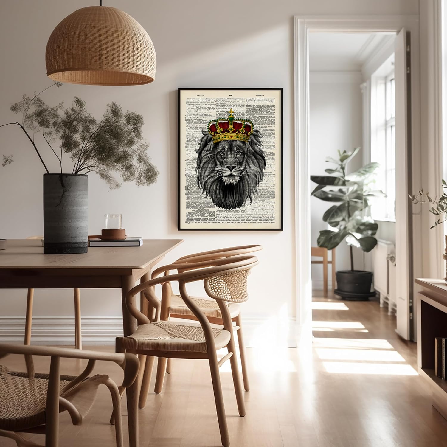 Poster Master Crowned Lion Print - Dictionary Poster - Whimsical Art - Gift for Men, Women & Animal Lover - Chic Decor for Bedroom, Living Room & Kid's Room - 8x10 UNFRAMED Wall Art