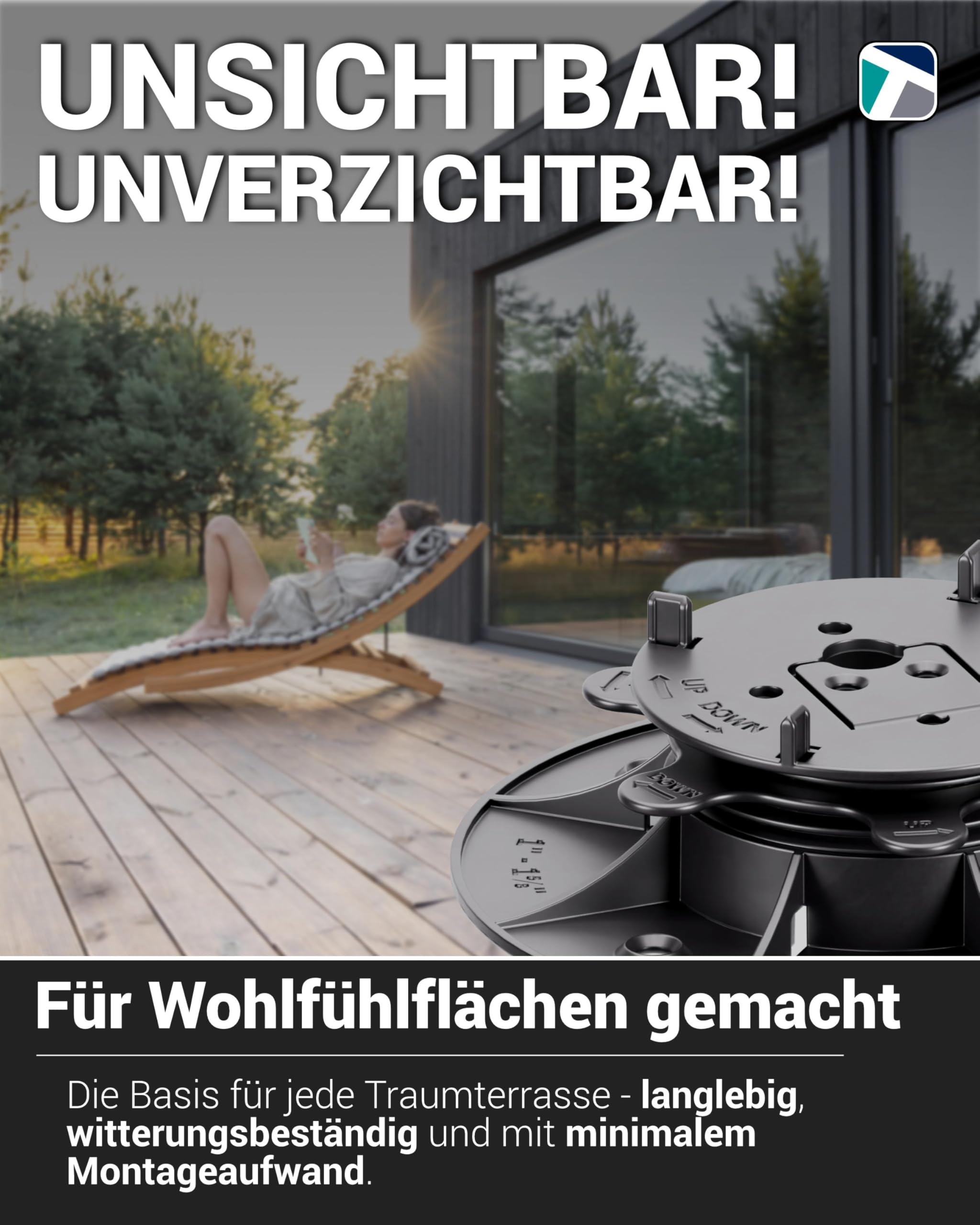 25 Stück Trevendo CLEVER LINE Stelzlager (25-40 mm) - höhenverstellbar - für Steinplatten, WPC- und Holzplanken - Tragkraft bis zu 500 kg - inklusive Fugenkreuz und L-Adapter