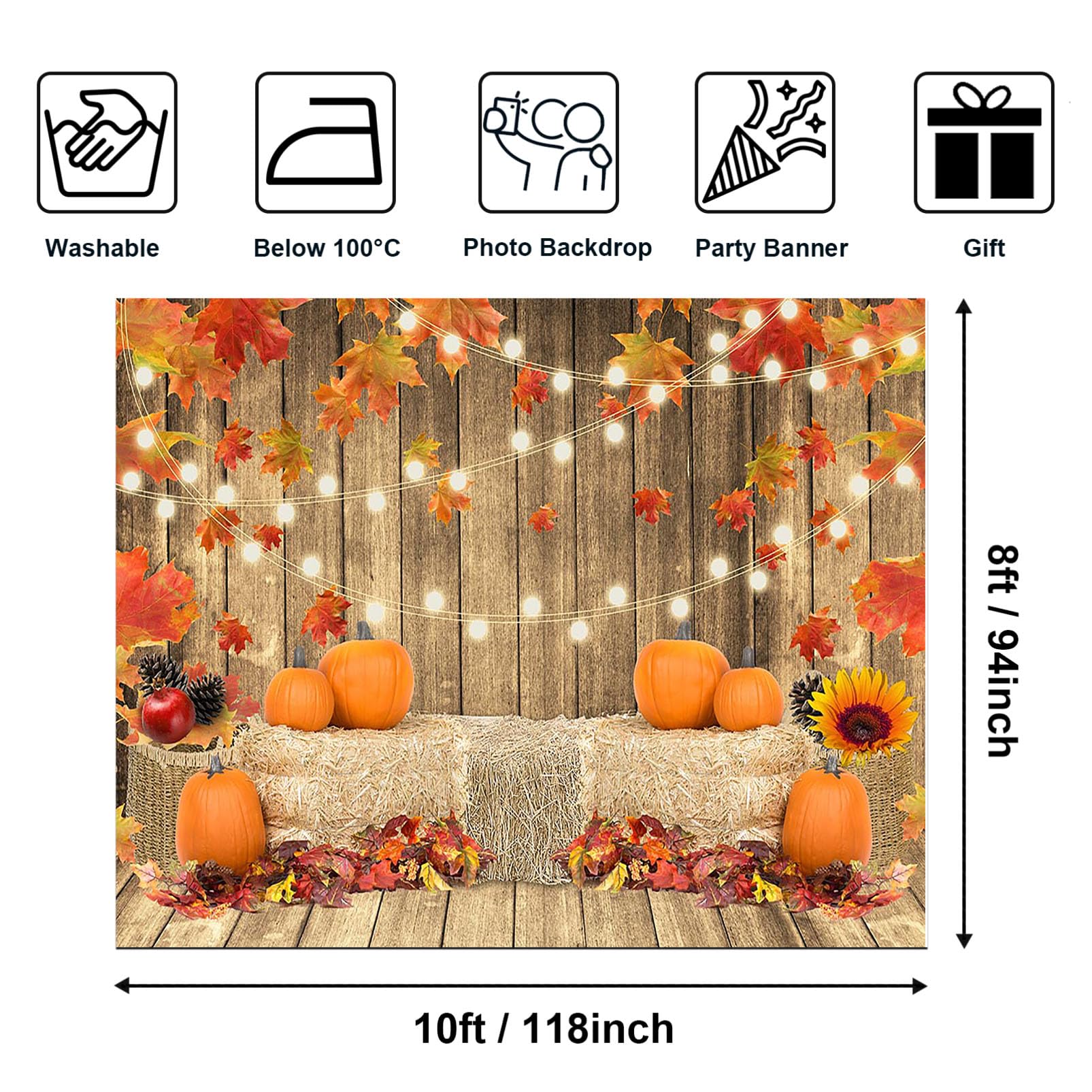 CHAIYA 10x8ft Thanksgiving Backdrop - Fall Pumpkin Harvest Photo Booth Background