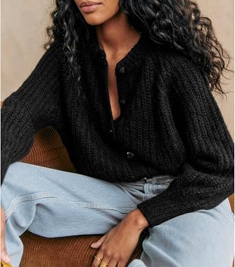 SeeLuNa Crochet Cardigan Sweaters for Women Tops Chunky Knitted Crew Neck Long Sleeve Button Down Jackets Open Front Coat