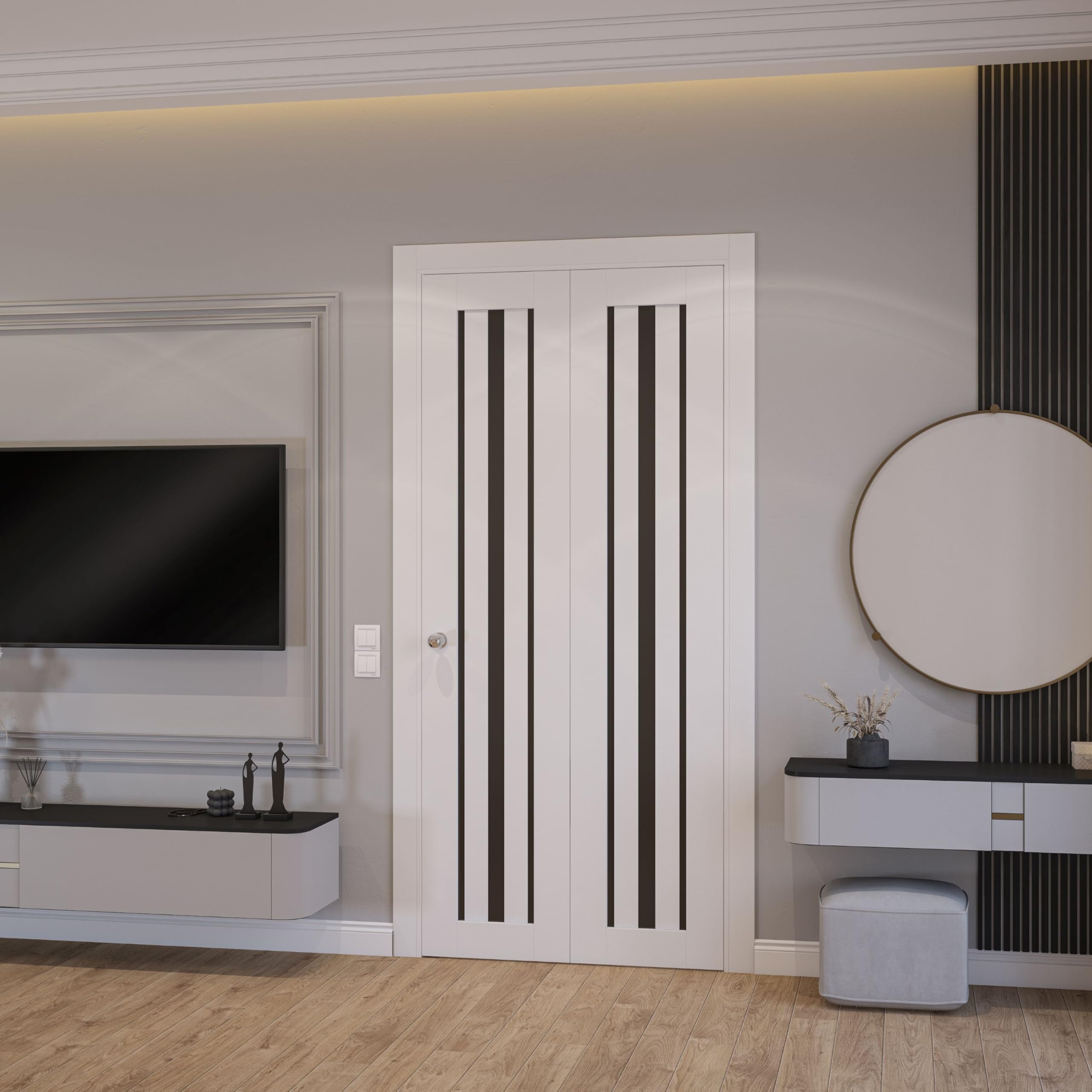 SARTODOORS Bifold Closet Doors 64 x 96 inches | Base 3094 White Bi-Fold Doors | Opaque Glass MDF Modern | Closet Laundry