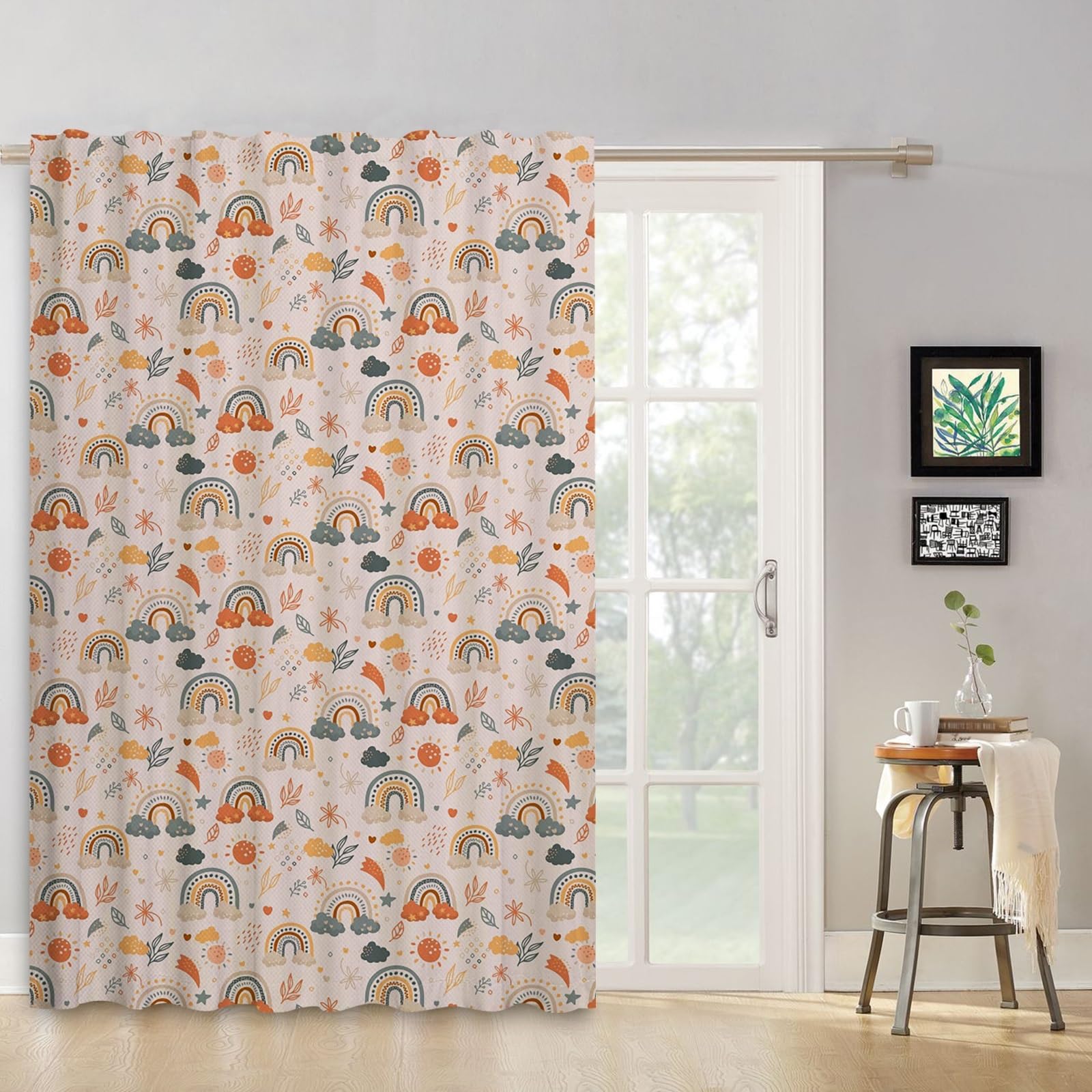ggaimwf Rainbow Curtains Pencil Pleat Hobo Style Flower Leaf Rainbow Curtains Kids Bedroom Window Treatment for Child Girls Living Room Nursery Cafe Interior Divider Curtain Tier 117x183cm 1 Panel - Image 2