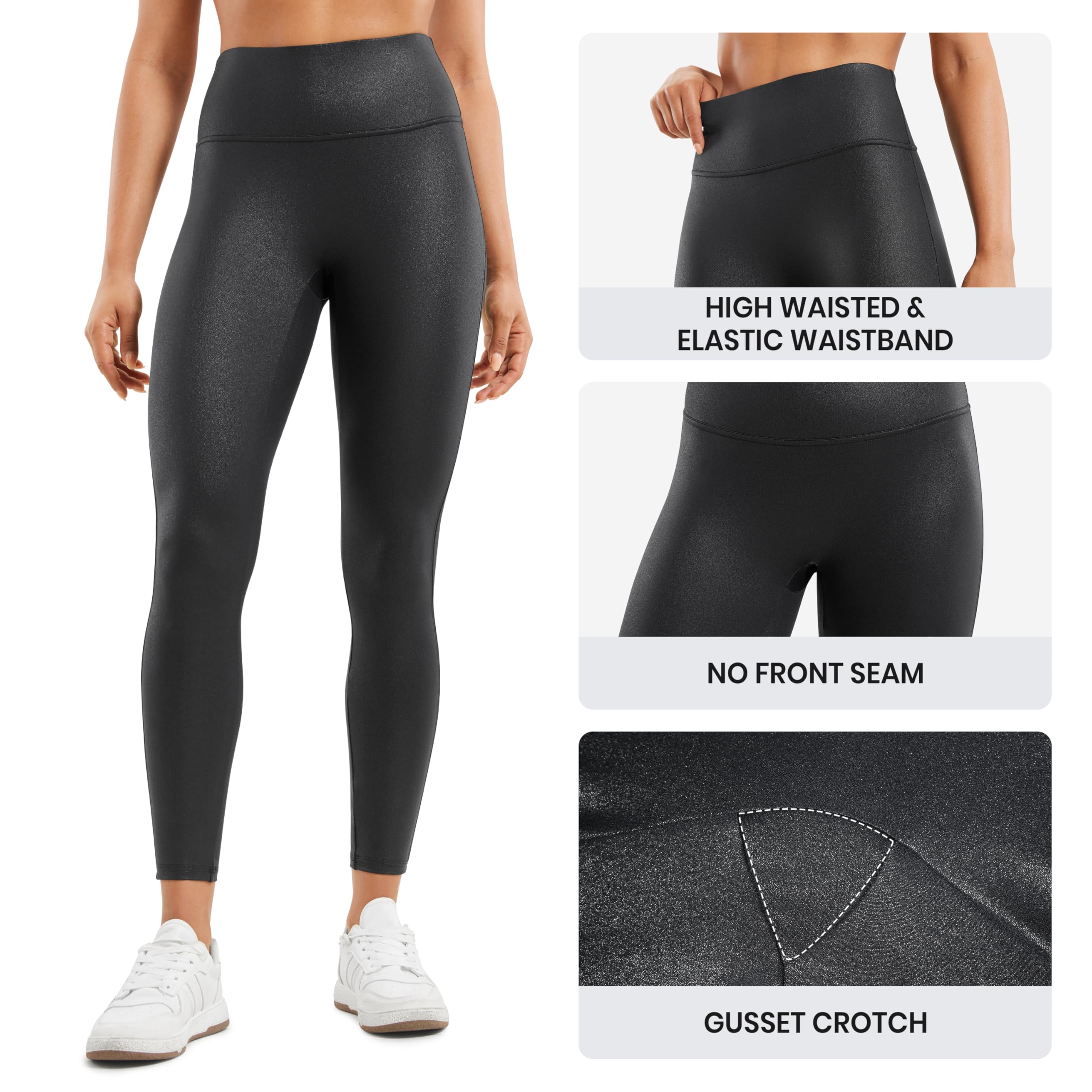 CRZ YOGA Butterluxe Leggings Similicuir Mat 64cm Noir Classique 38 | Pas de Couture Devant, Extrêmement Doux, Compression Douce, Quotidien, Taille Haute, pour Femmes