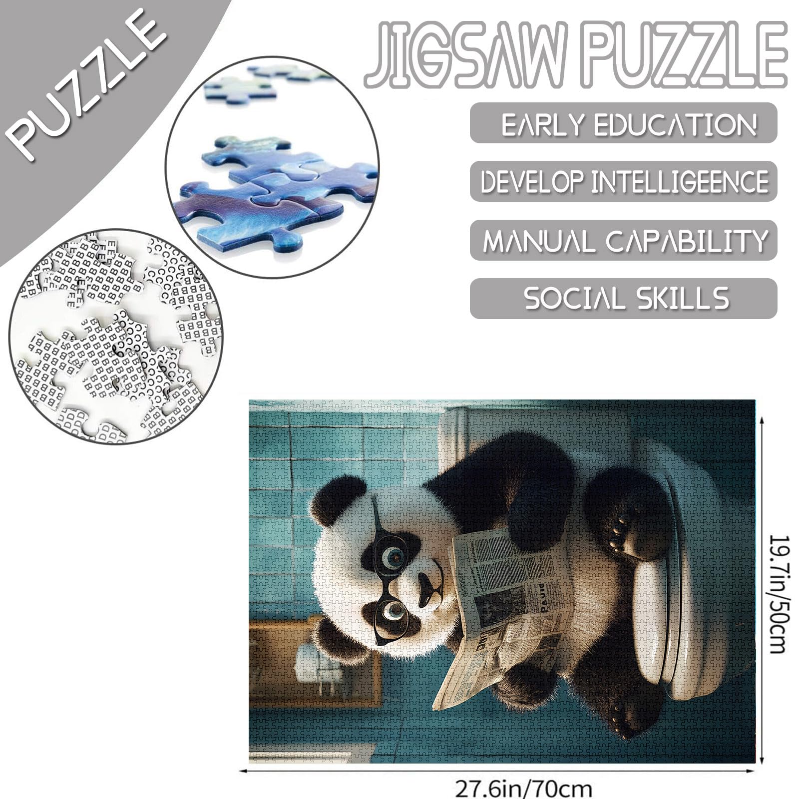 Panda Read Newspaper 1000 Piece Jigsaw Puzzles for Adults Animal Go Toilet Puzzles Wildlife Toilet Puzzle Challenging Family Activity Games Colorful DIY Craft Puzzle for Home Decor Gifts - Image 2