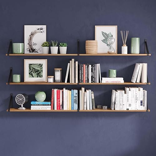 Miniatura 4 de Wallniture Bora - Estantes flotantes rústicos de 60 x 6 pulgadas para pared, estantes para dormitorio, oficina y cocina, estantería de pared, juego