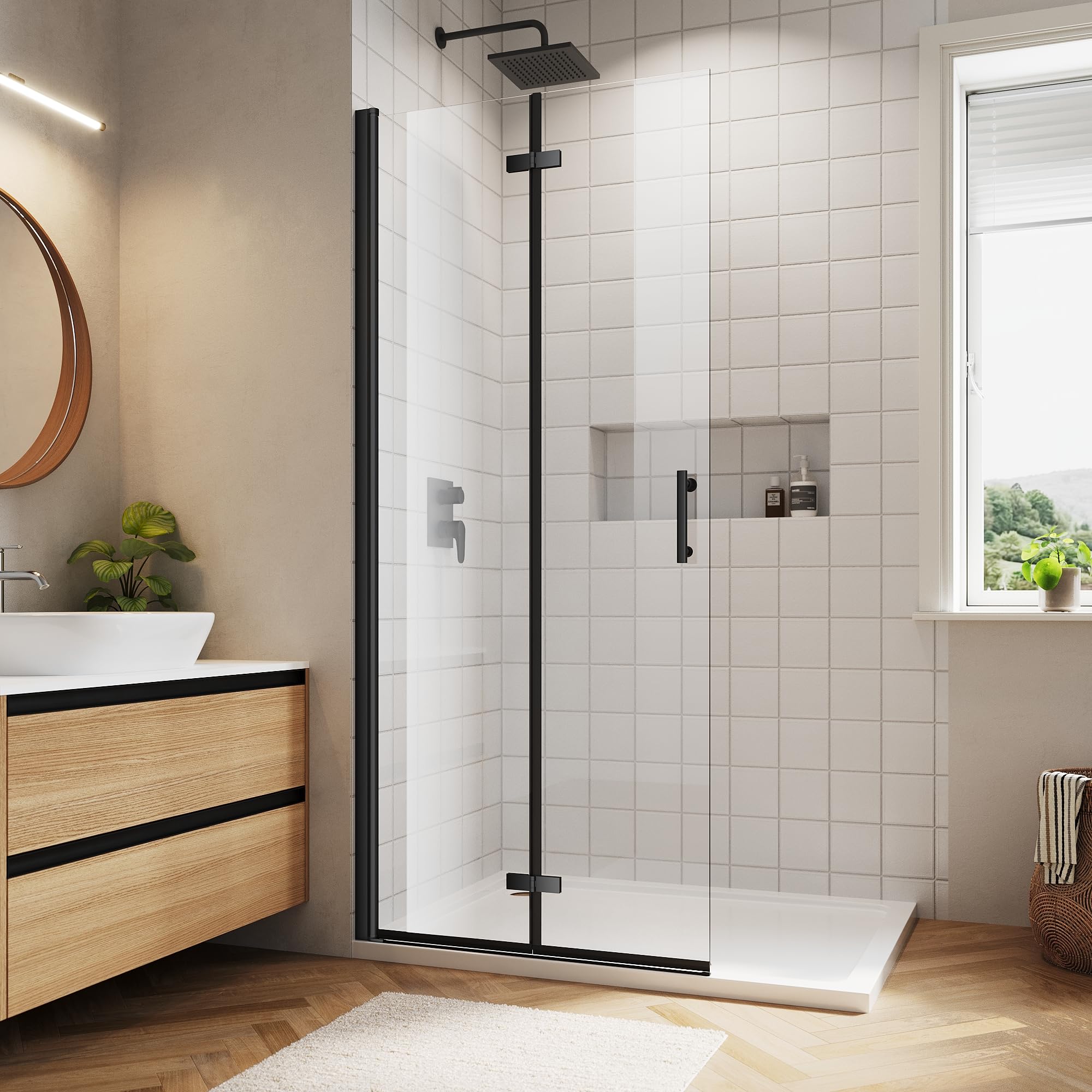 Photo 1 of ELEGANT Frameless Bifold Shower Door 34'' W x 74'' H Black