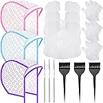 Boao 3 Sets Highlight Cap Sets, Highlighting Caps for Hair, Dye Bleach Cap With Hole And Hook, Dye Kit for Hair Frosting, Highlighting, Color Accessories (Assorted Colors)