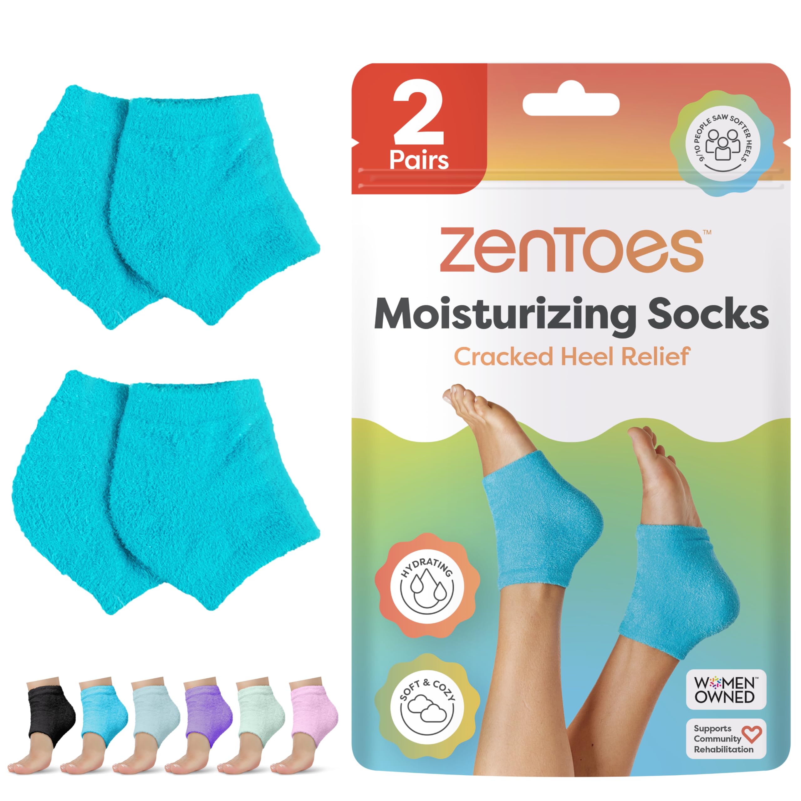 ZenToes Moisturizing Socks for Cracked Heel Treatment, Vitamin E, Olive Oil and Jojoba Oil Heel Socks, Stocking Stuffers for Women, Spa Self Care Gifts for Women (Fuzzy Blue, Regular)