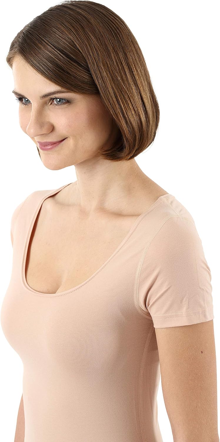 ALBERT KREUZ Women’s Invisible Short-Sleeve Undershirt – Deep Scoop Neck, Organic Stretch Cotton Jersey, Beige