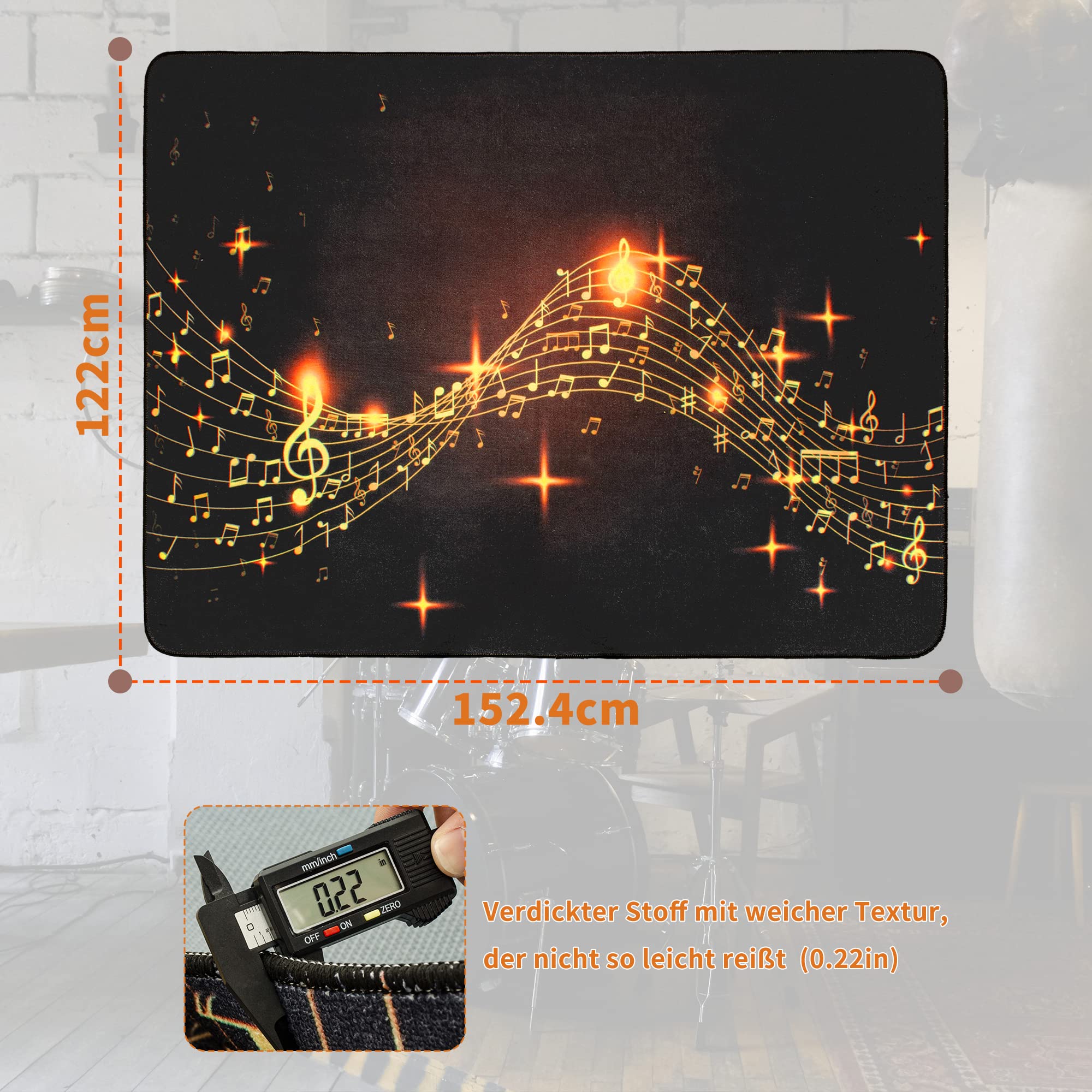 OUUTMEE Tappeto per percussioni, motivo musicale, 152 x 122 cm, antiscivolo, fonoassorbente, tappetino elettronico per esercizi