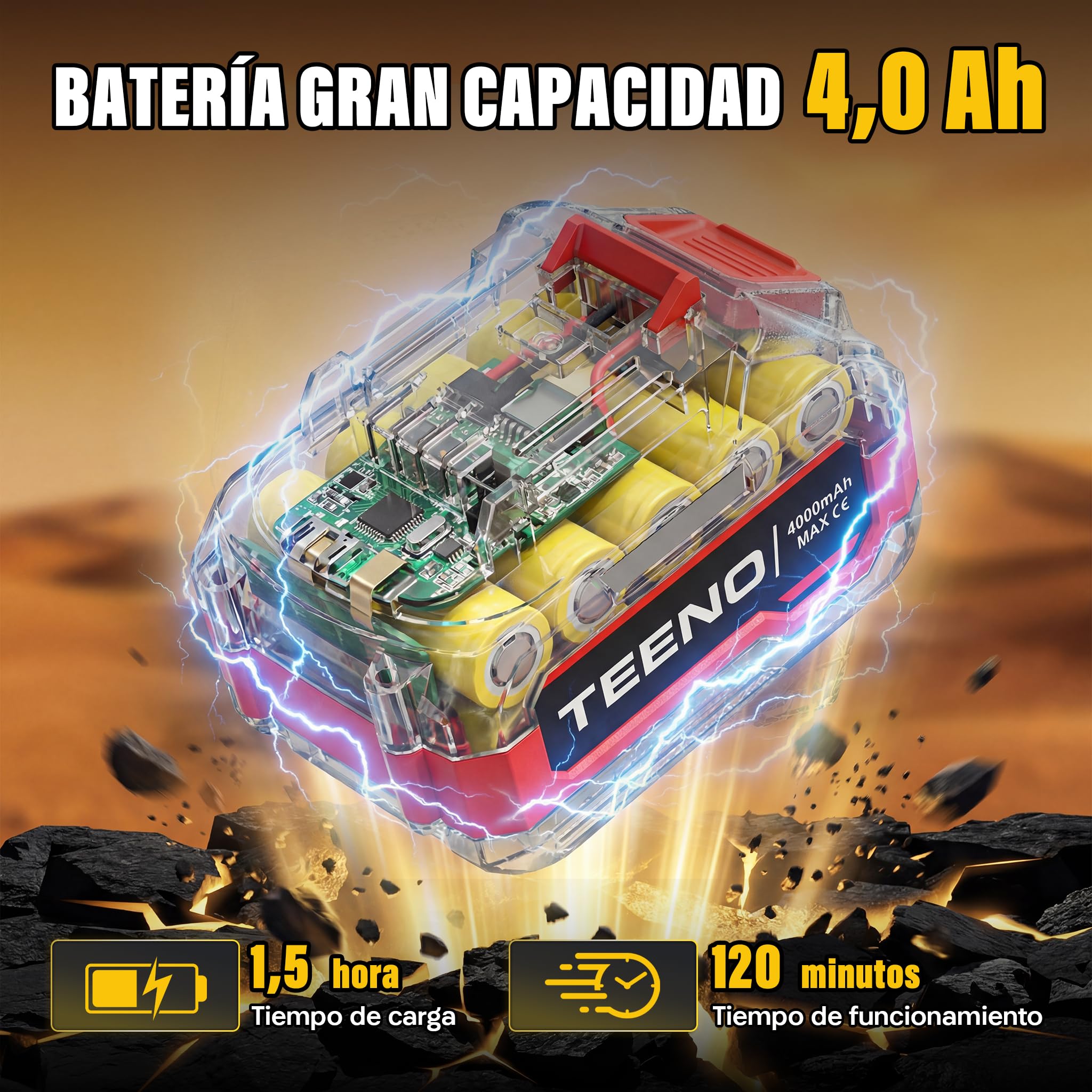 TEENO Cortasetos batería 20 V, Cortasetos eléctrico para setos y arbustos, con 1 batería 4000 mAh, Hoja de 52 cm, Corte 16 mm, Mango Giratorio 180°,para jardín doméstico