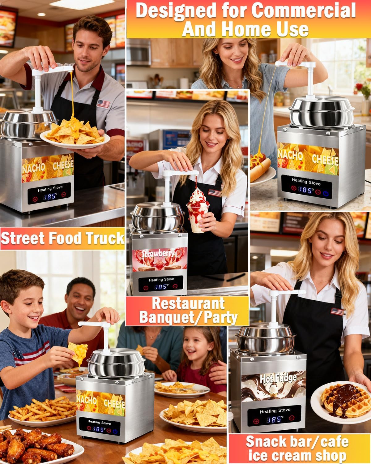 Nacho Cheese Dispenser with Pump - 7.6 QT Nacho Cheese Sauce Warmer Machine, Hot Fudge Warmer with 6-Level Temperature Adjustment, Commercial Dispenser for Syrup Hot Chili Caramel Peanut Butter