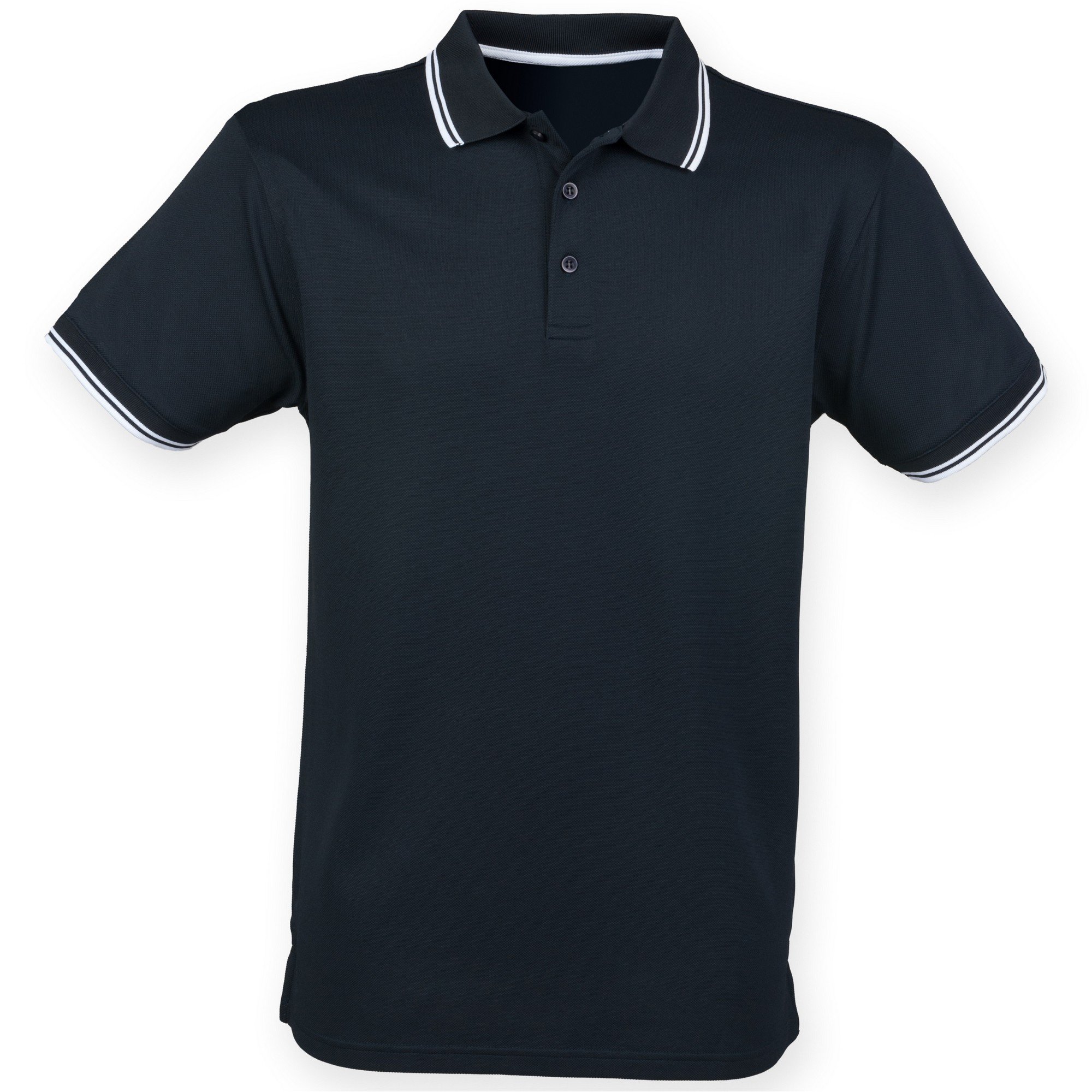 Henbury Mens Coolplus Moisture Wicking Short Sleeve Polo Shirt (L) (Navy White)