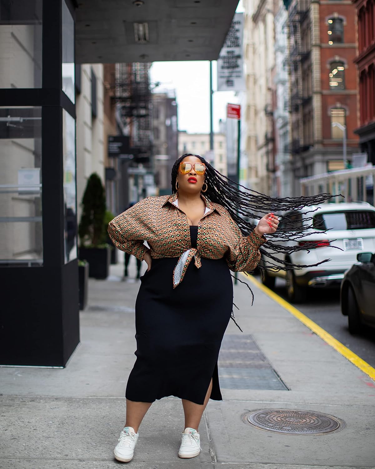 The Drop Women's Geometric Print Dolman Sleeve Tie-Front Blouse by @essiegolden - Image 2