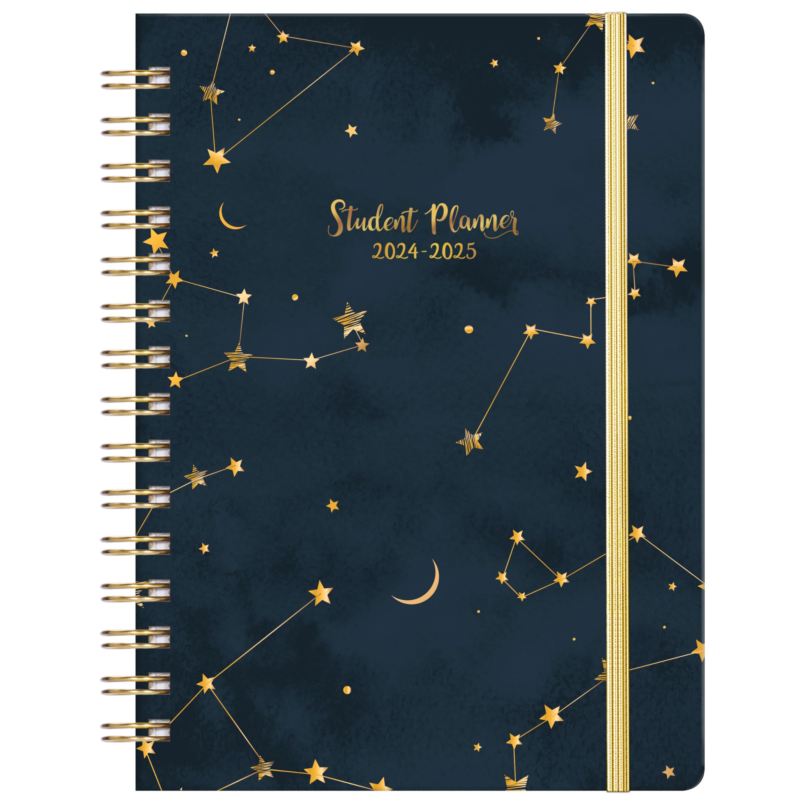 Student Planner 2025-2026 - Academic Diary 2025-2026 Runs from August 2025- July 2026, 15.4 x 21.3 CM, Spiral Planner, Monthly Tabs, Back Pocket, Elastic Closure - Navy Blue