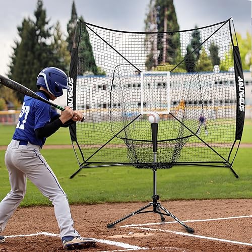 Miniatura 3 de 7'X7' Baseball Softball Practice Net,Pitching Net,Batting Net,with Baseball Tee,Bonus Strike Zone and Bow Frame,for Hitting,Pitching, Catching