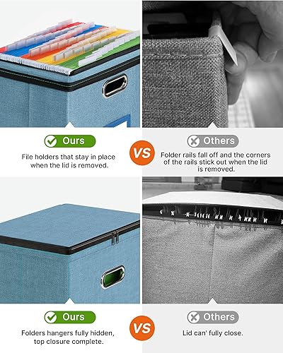 Vista 42 de Oterri Paquete de 2 cajas organizadoras de archivos con tapas, caja de archivos con bolsillos de malla, caja organizadora de documentos para Verde