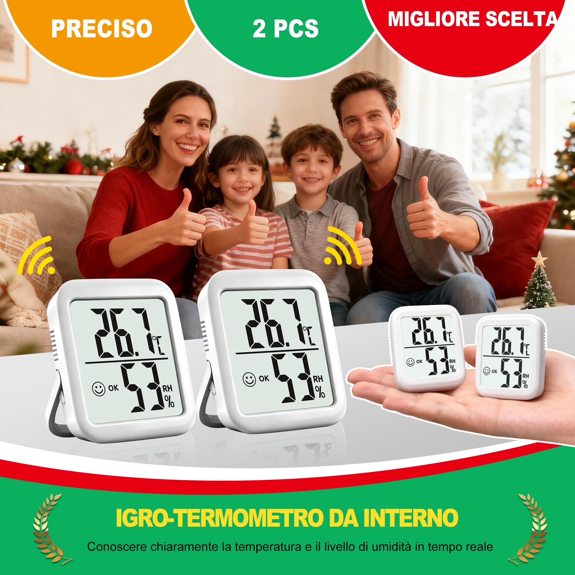 Termometro Ambiente Interno Igrometro Digitale 2 pezzi Monitor Temperatura Umidità per Casa Terrario Incubatrice Serra