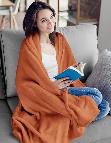 Miniatura 6 de Utopia Bedding Manta de forro polar, tamaño naranja quemado, 10.58 ozm, de lujo, mullida, suave y antiestática de microfibra (60 x 50 pulgadas)