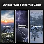 Cat 6 Outdoor Ethernet Cable 100 ft, 24AWG 10Gbps Internet Network Cable Waterproof Direct Burial LLDPE UV Jacket, LAN Cable Cord with 20 Ties Support POE Cat6 Cat5e Cat5, CCA, UTP for PC