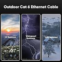 Vista 2 de Cable Ethernet Cat 6 para exteriores de 30 m, cable de 24AWG 10Gbps Cat6 impermeable con cubierta LLDPE UV, cable de red para Internet con 20