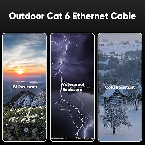Miniatura 2 de Cable Ethernet Cat 6 para exteriores de 30 pies, 24AWG 10Gbps Cat6, impermeable, entierro directo LLDPE, chaqueta UV, cable de red de Internet con