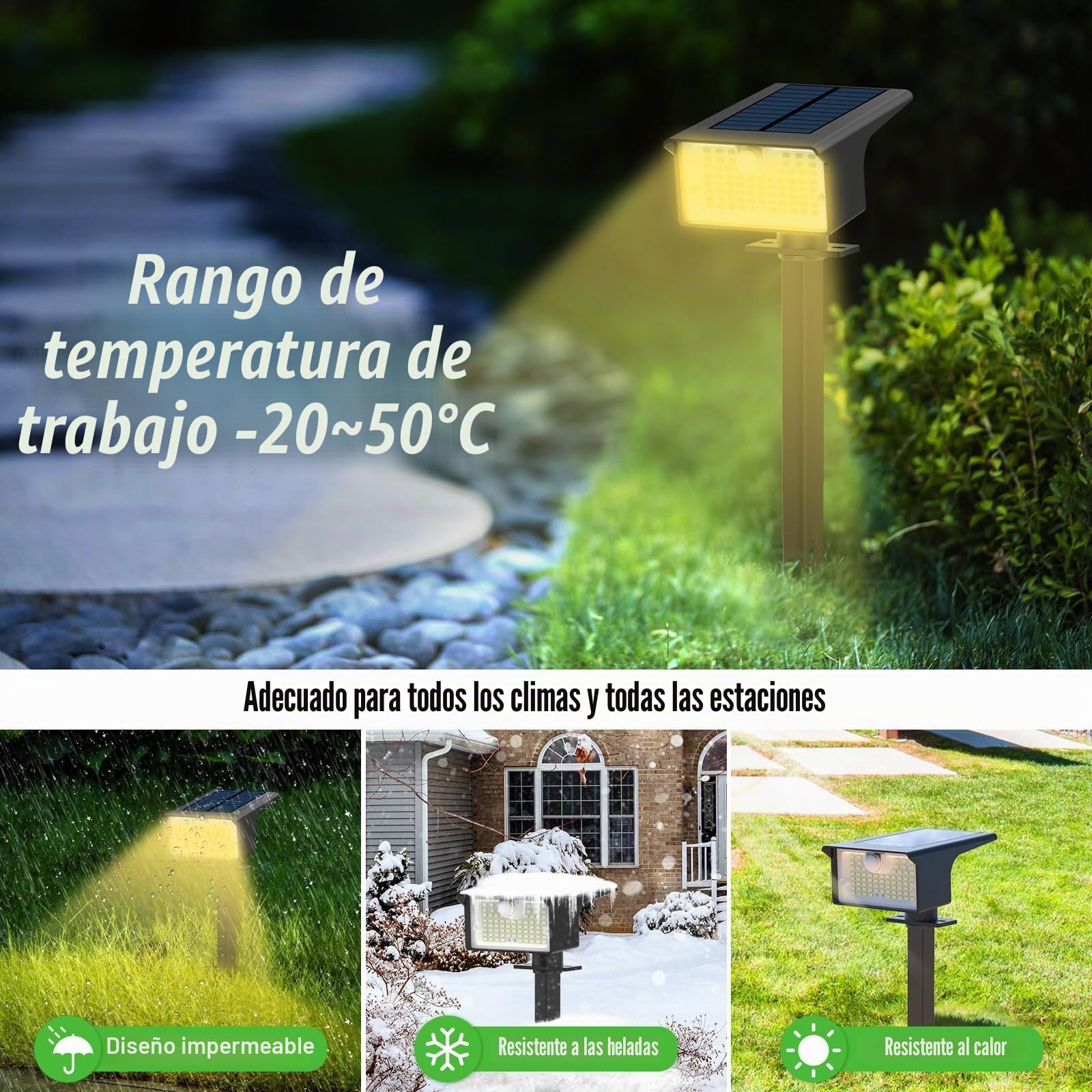 nipify Luces Solares LED Exterior Jardin con Sensor de Movimiento，[3 Paquete/62 LED/3 Modes], IP65 Focos Exterior Solares Potente Lamparas Suelo para Patio,Caminos,Terraza,Suelo,Césped, Blanco Cálido