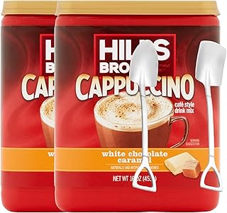 H!lls Br0s Cappuccino Mix – Rich White Chocolate Coffee Taste – 12 oz Jar (Pack of 2) - Includes Free Mini Metal Shovel Spoons (White Chocolate Caramel) Shovel Spoons