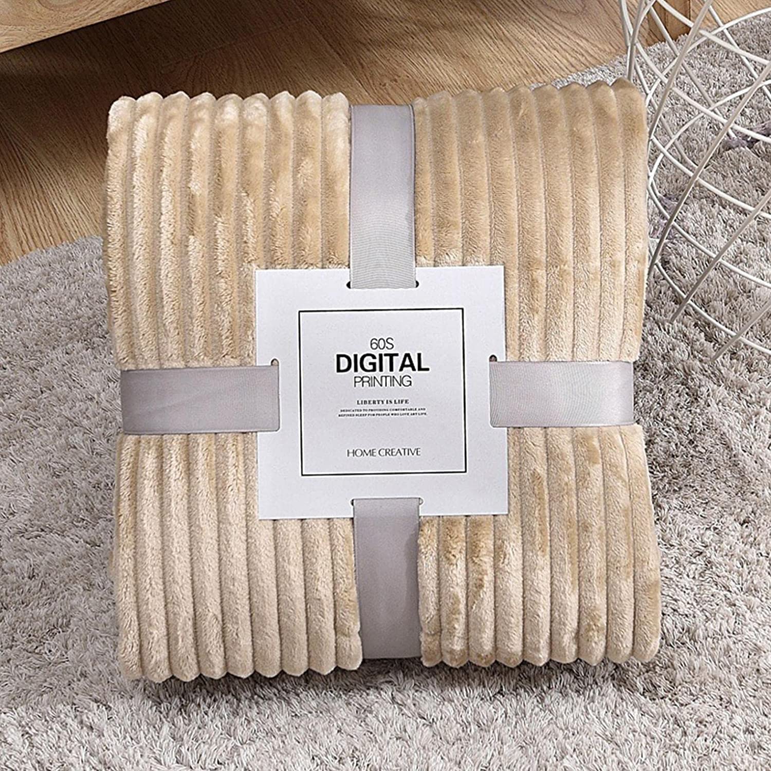 Throw Blanket,Fuzzy Fluffy Soft Blanket, Perfect for Bed, Sofa, Camping, Travel, Lightweight, Soft, Plush, Fluffy, Warm, Cozy (Khaki)