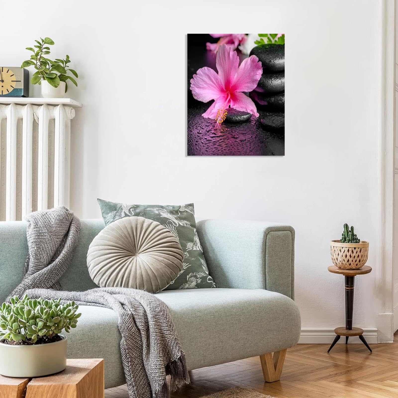 Anolyfi Leinwandbild Zen-Dekor – Rosa Lotus Mit Schmetterling, 101,6x50,8 Cm, Strukturierte Malerei