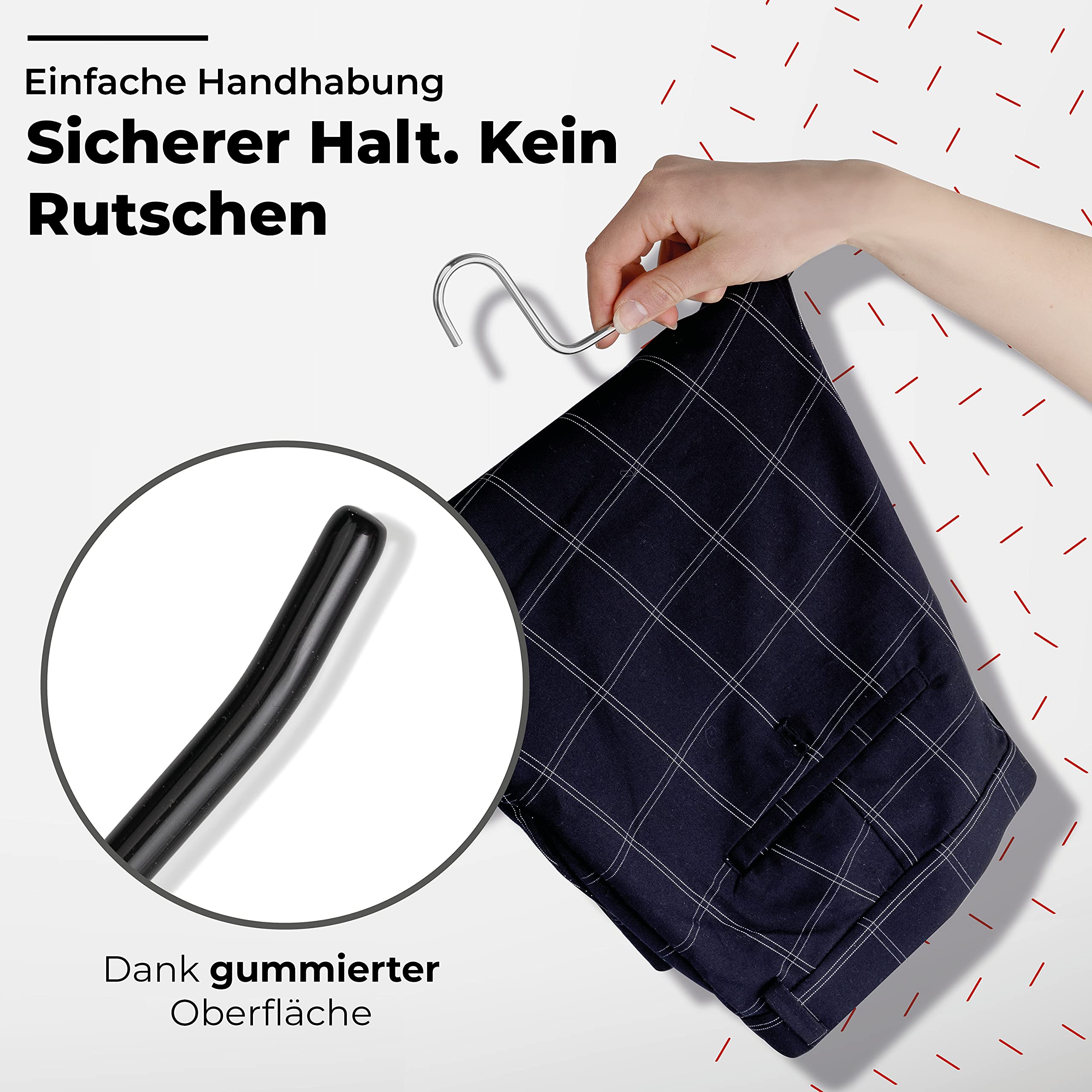 10 grucce per pantaloni in metallo con rivestimento in gomma antiscivolo, colore nero