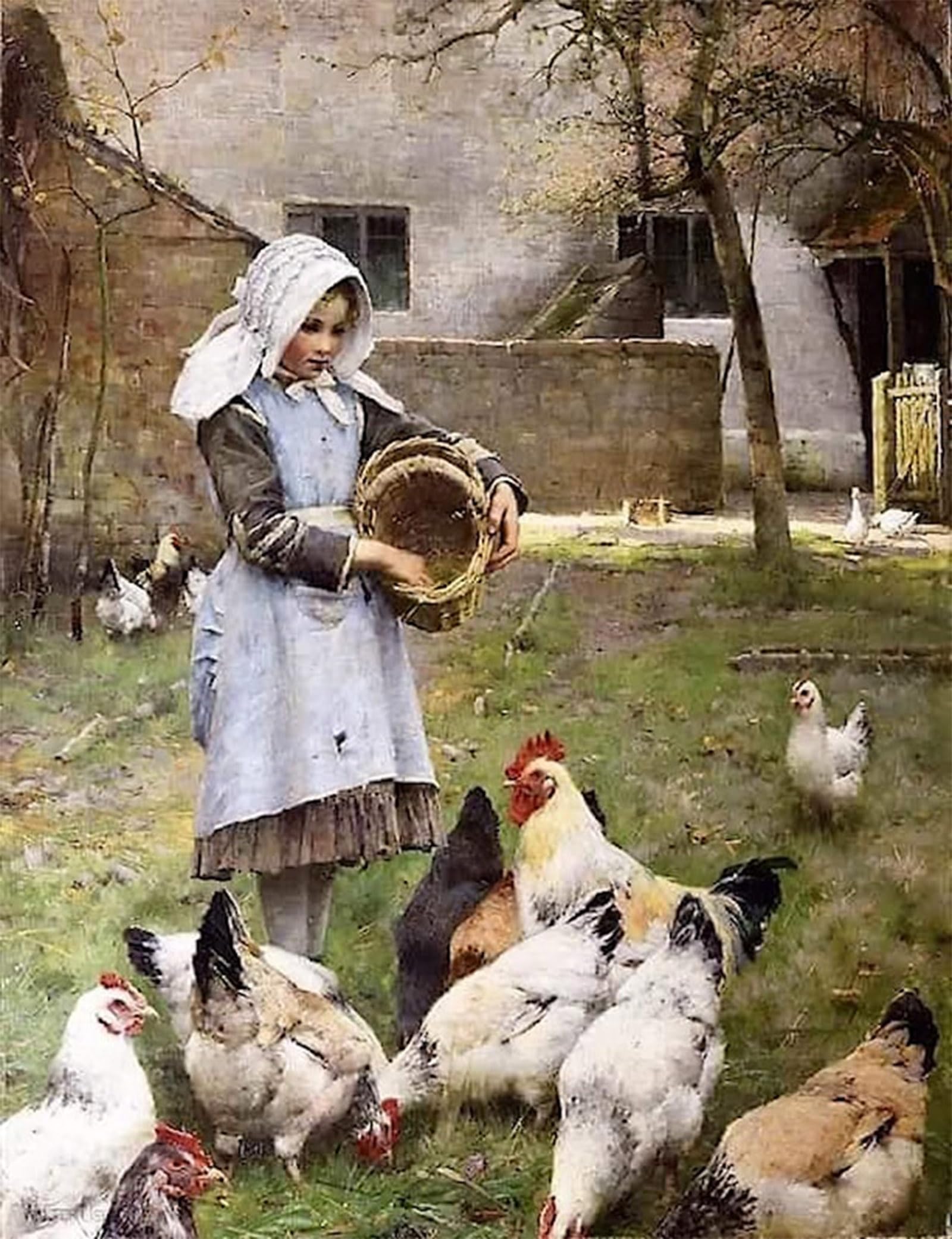 POSTERIIk Vintage Classic Picture Landscape Artwork Fillette Nourrissant Les Poulets by Walter Frederick Osborne Portrait Canvas Painting for Office Home Decor 60x90cm