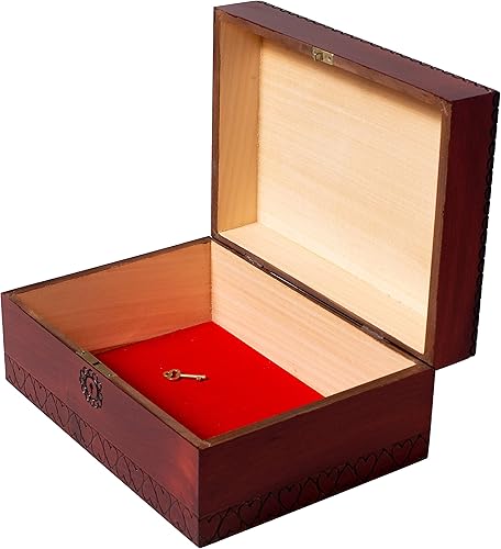 Miniatura 2 de Artisan Owl Maletero grande hecho a mano polaco de 10 pulgadas con diseño de corazón con cerradura y llave para recuerdos, cartas de amor, joyas y