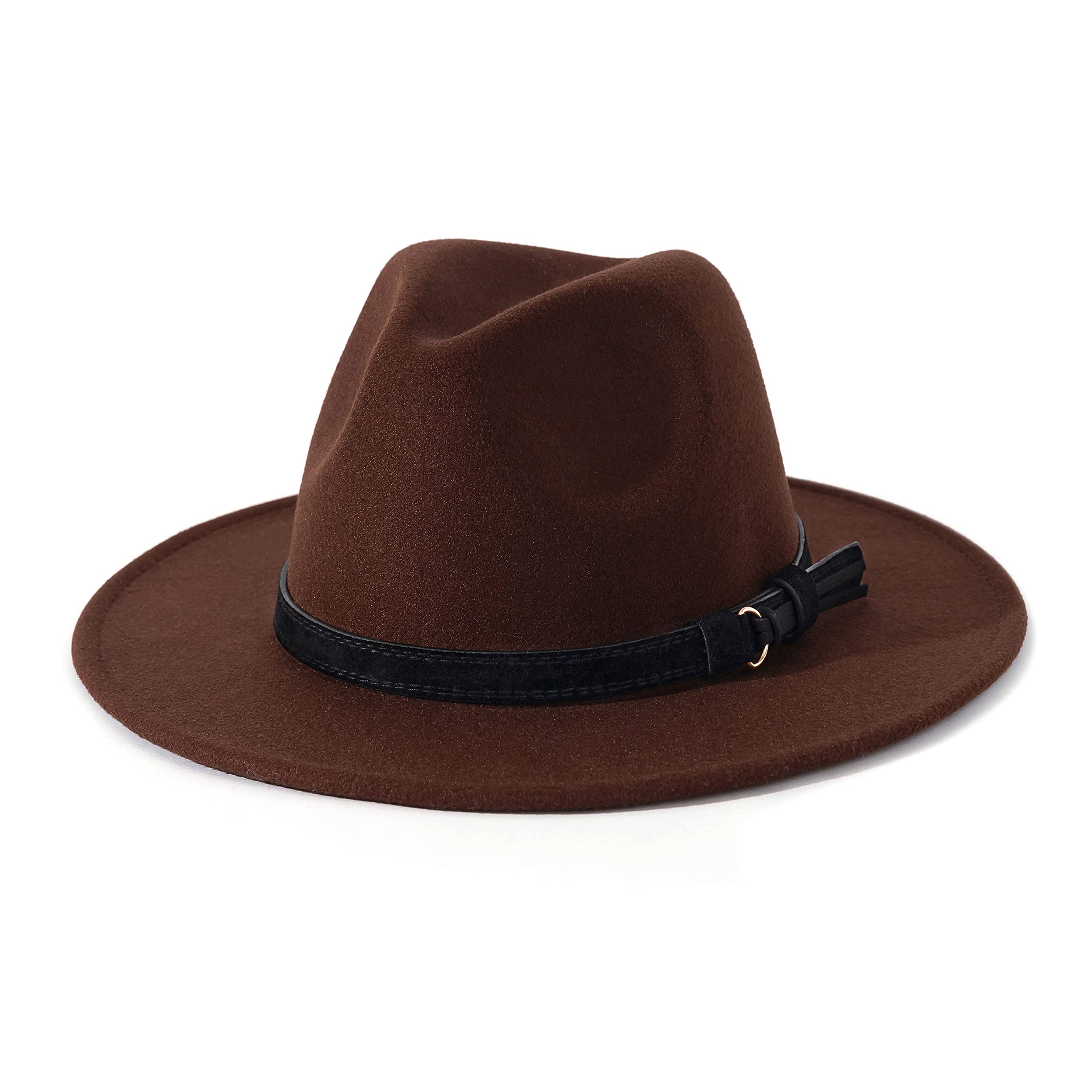 Lisianthus Men & Women Vintage Wide Brim Fedora Hat with Belt Buckle
