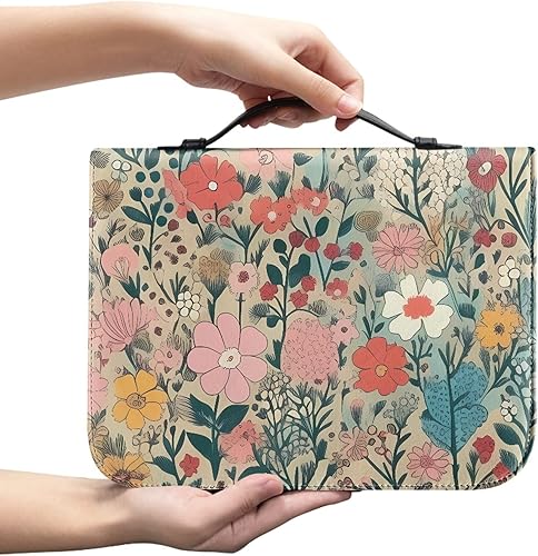 Vodetik Funda de Biblia floral para mujer, funda de cuero para la Biblia para niñas, tamaño grande con asa y funda de libro de Biblia con
