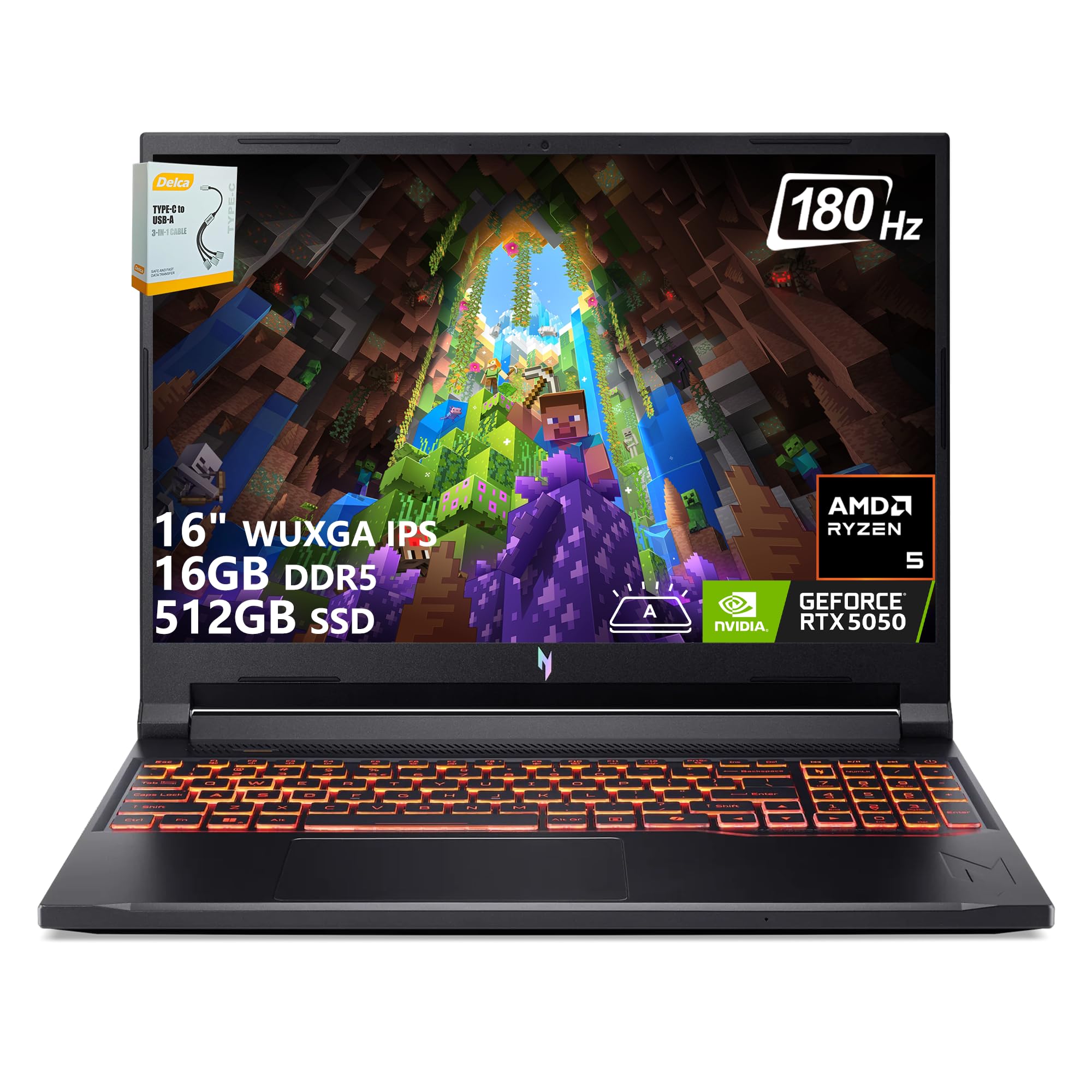 acer Nitro V 16 AI Gaming Laptop | 16" WUXGA IPS 180Hz | AMD Hexa-Core Ryzen 5 240 | 16GB DDR5 512GB SSD | GeForce RTX 5050 8GB DLSS4 (fino a 440 AI Top) | Tastiera retroilluminata Win11 con