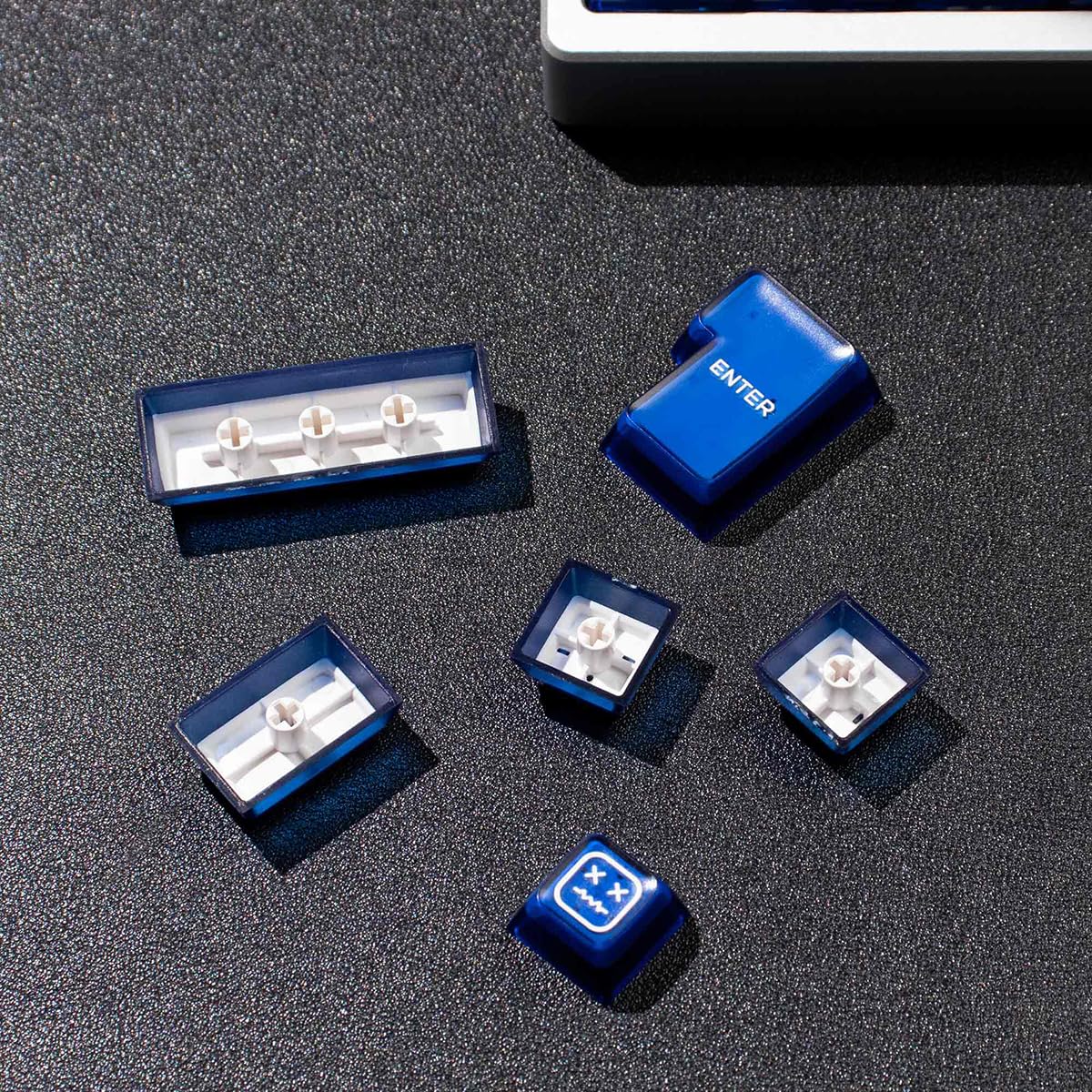 Juego de 142 Teclas PBT Doubleshot SA, Teclas traslúcidas Azules, compatibles con conmutadores Cherry MX 61, 64, 87, 100, 104, 108 y teclados mecánicos ISO ANSI
