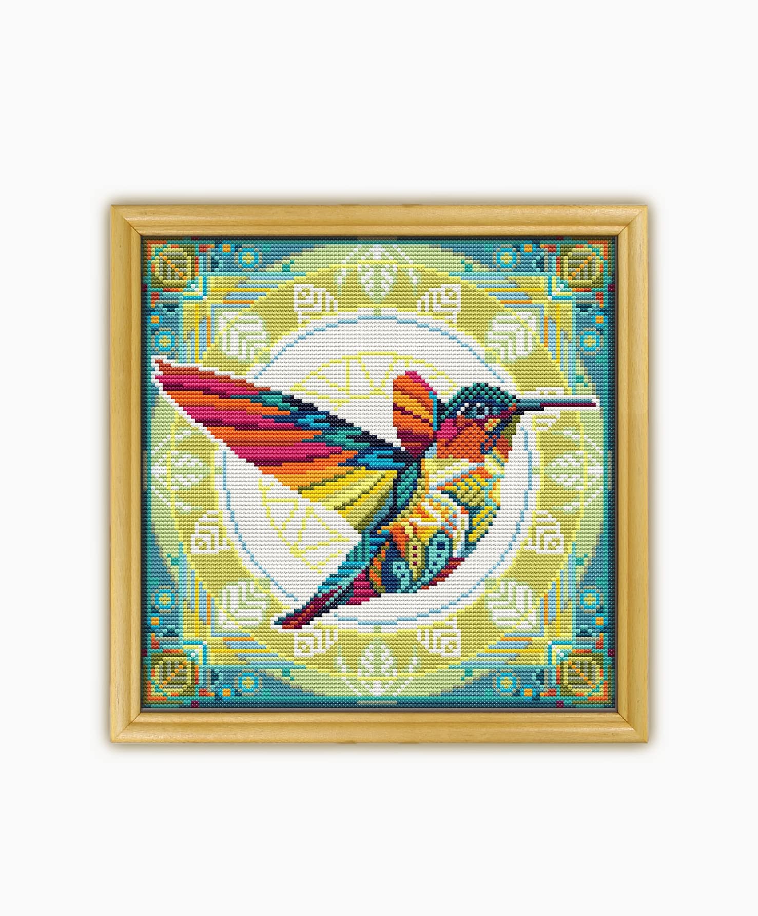 Mandala Hummingbird CS309-1 - Counted Cross Stitch KIT#2. Set of Threads, Needles, AIDA Fabric, Needle Threader, Embroidery Clippers and Printed Color Pattern Inside.