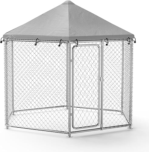 Jaula extra grande de 6.8x6.8 pies para perros al aire libre, perrera resistente para exteriores con cubierta impermeable y cerradura de seguridad,