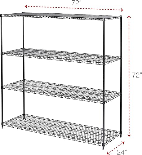 Miniatura 3 de Alera BA Plus Kit de estantería de alambre, cuatro estantes, 72 pulgadas de ancho x 24 pulgadas de profundidad x 72 pulgadas de alto, color negro