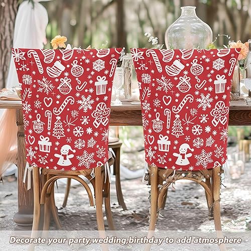 Miniatura 6 de Christmas Icons Snowflakes Red Decorative Dining Chair Slipcovers for Festivals (Easter, Graduation, etc.) Removable Dining Table Chair Covers