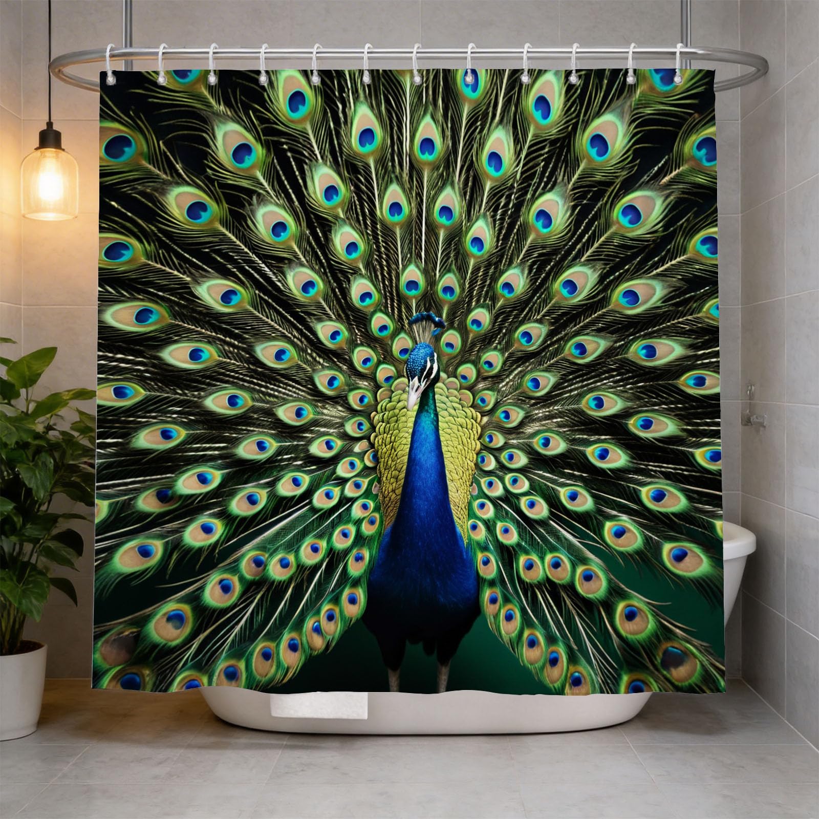 Hongduo 3D Peacock Shower Curtain for Stalls Bathtubs Chic Bathroom Decor Shower Curtain Set Polyester Fabric Waterproof 180x200cm/71X79 Inch with Hooks