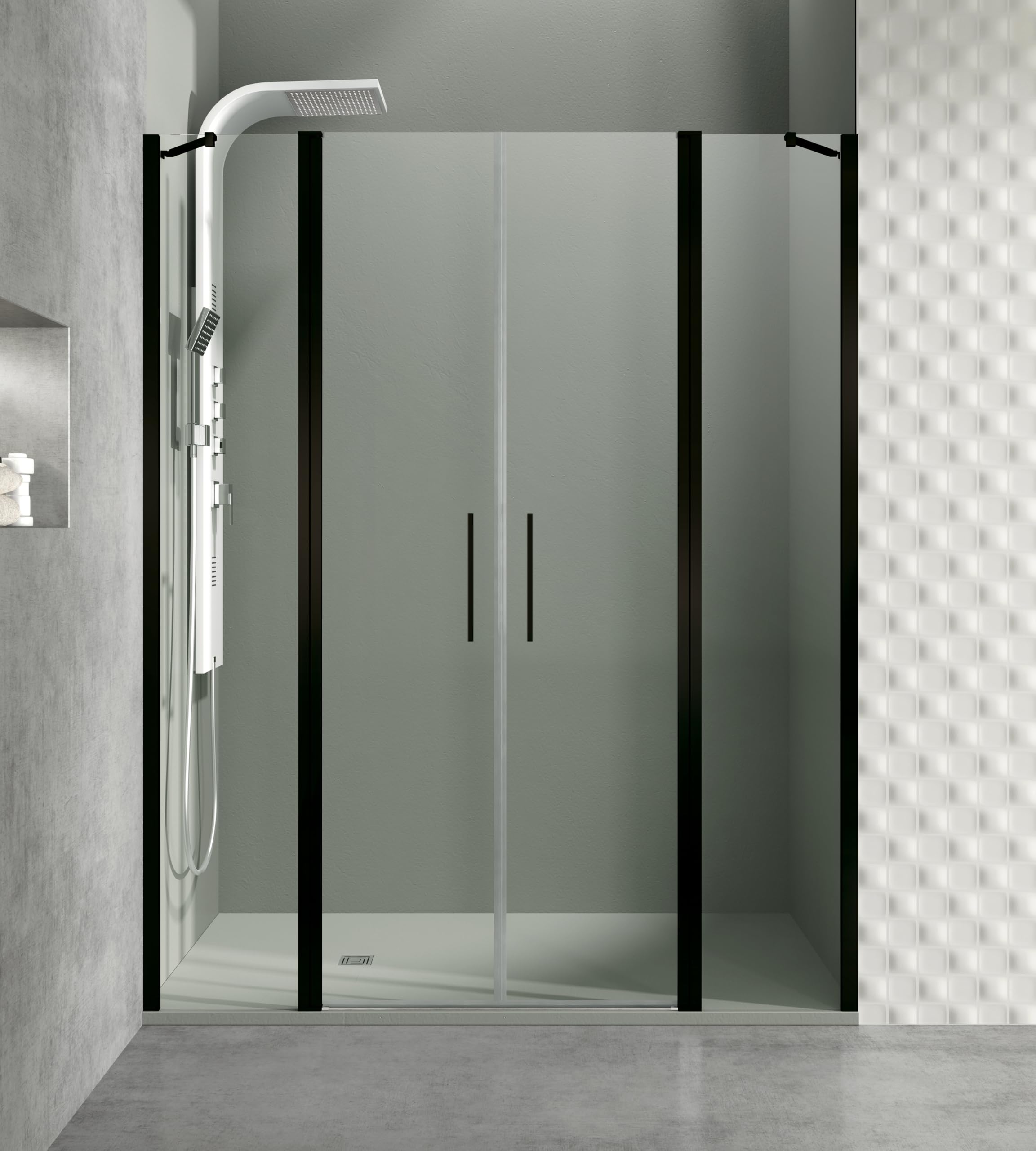 GME - Mampara Ducha 2 Puertas Negra 245cm | Mampara de Cristal con Perfilería de Aluminio y 195cm de Altura | Cristal Templado 6mm Antical Y Cierre Magnético