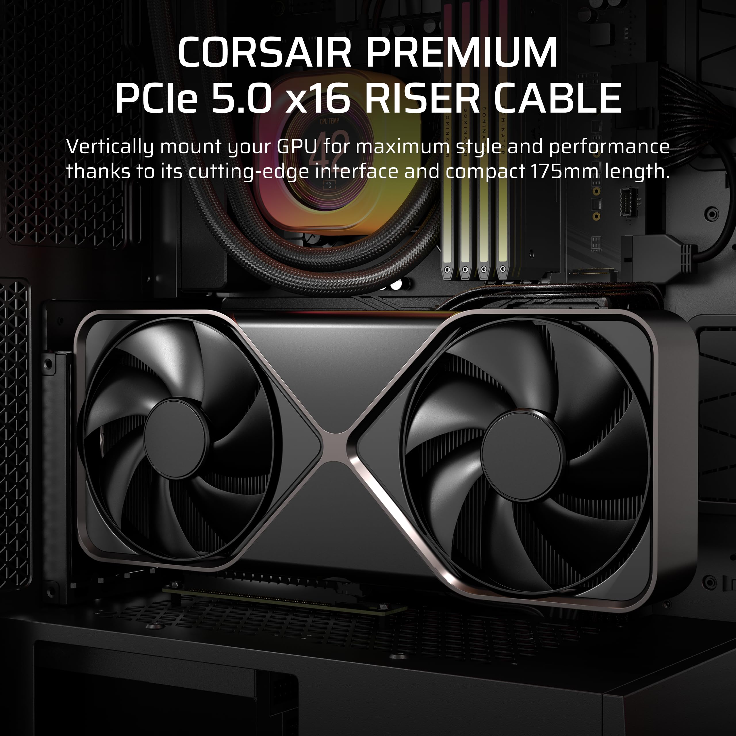 CORSAIR Premium PCIe 5.0 x16 175 mm kabel riser – bardzo elastyczny, trwały, czarny