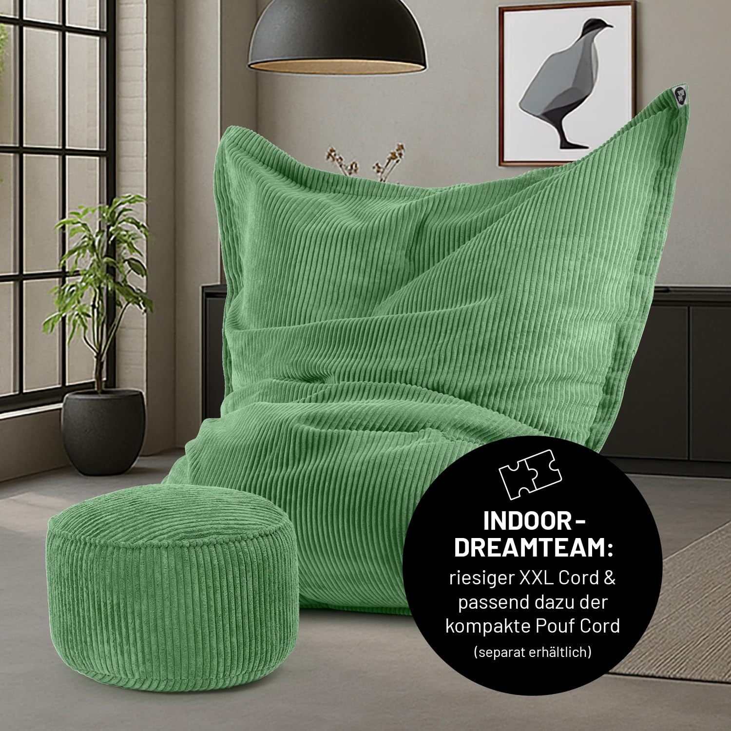 Lumaland Worek do siedzenia Classic XXL Cord, ogromny worek do siedzenia XXL, o miękkiej żebrowanej strukturze, idealny do sofy i foteli sztruksowych, do salonu, sypialni itp. – 380 l, 140 x 180 cm