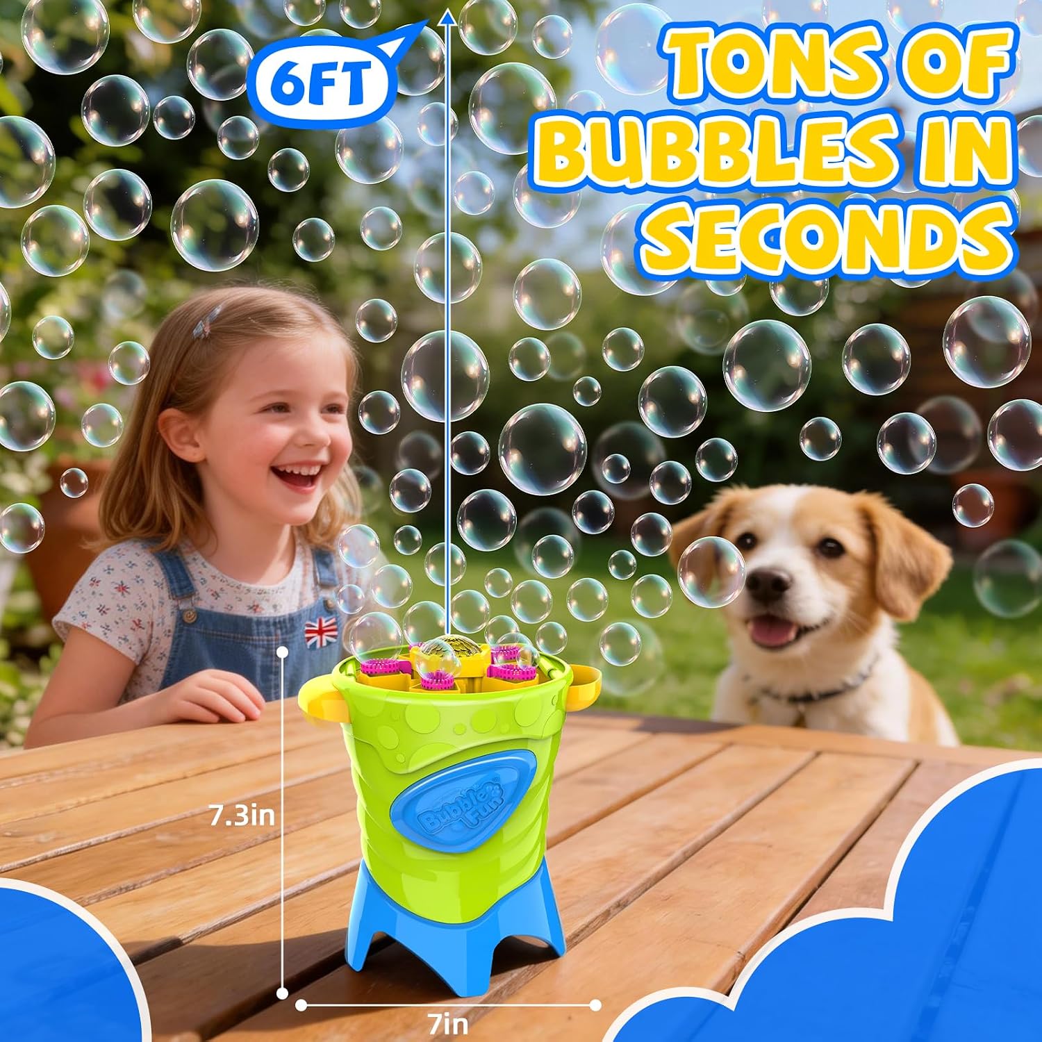 Fountain Bubble Machine with Light for Toddlers | Automatic bubble maker, 20000 bubbles output, 4 solutions, Ideal summer outdoor toys gifts for backyard parties, wedding, pet