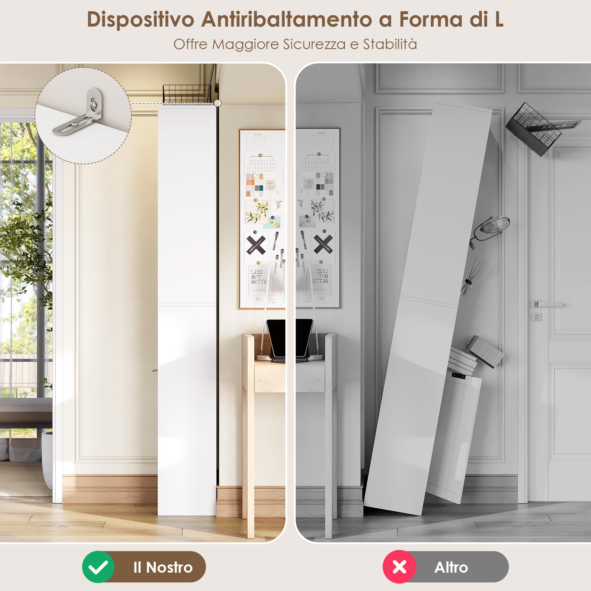 FirFurd 186,4cm Libreria Verticale, Libreria Salvaspazio a 6 Ripiani Bianco | Vetrina Espositiva a 4 Scomparti Aperti,Librerie Stretta,per Appartamenti Piccoli,Soggiorno,Studio e Ufficio,35x24x186,4 cm