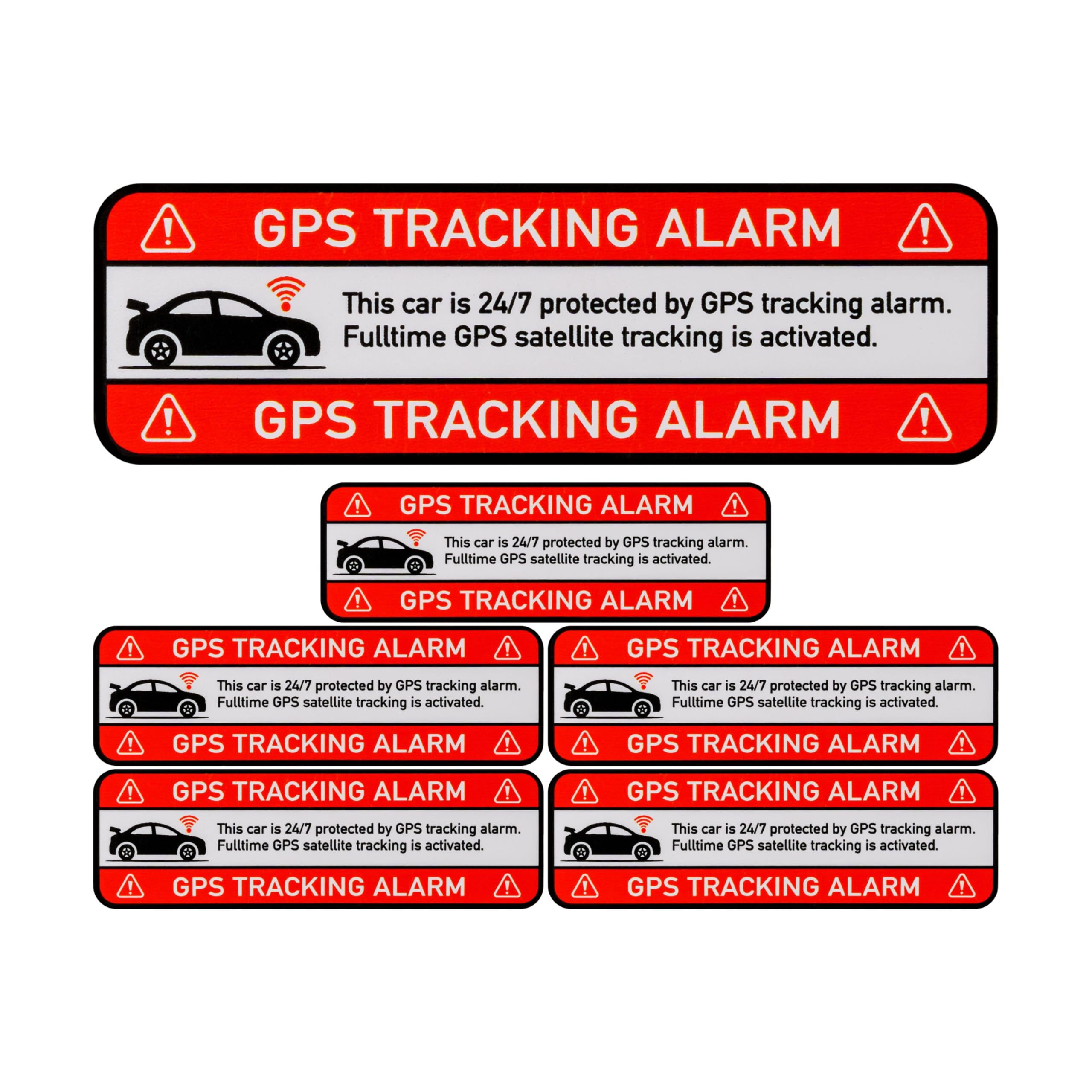 Juego de pegatinas "ALARMA DE SEGUIMIENTO GPS PARA COCHE", 6 pzs, 67 x 21 mm, lámina autoadhesiva, adhesivo exterior, pegatina de advertencia para coches para uso en interiores y exteriores